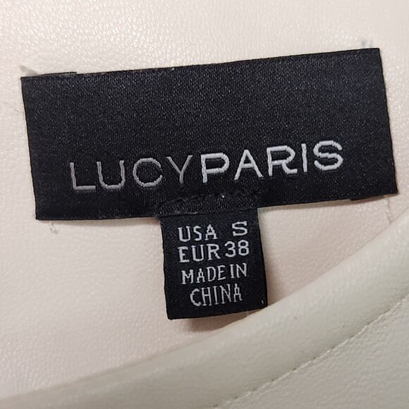 $129 Lucy Paris Women White Faux Leather Short-Sleeve Blouse Top T-Shirt Size XS - Picture 9 of 16